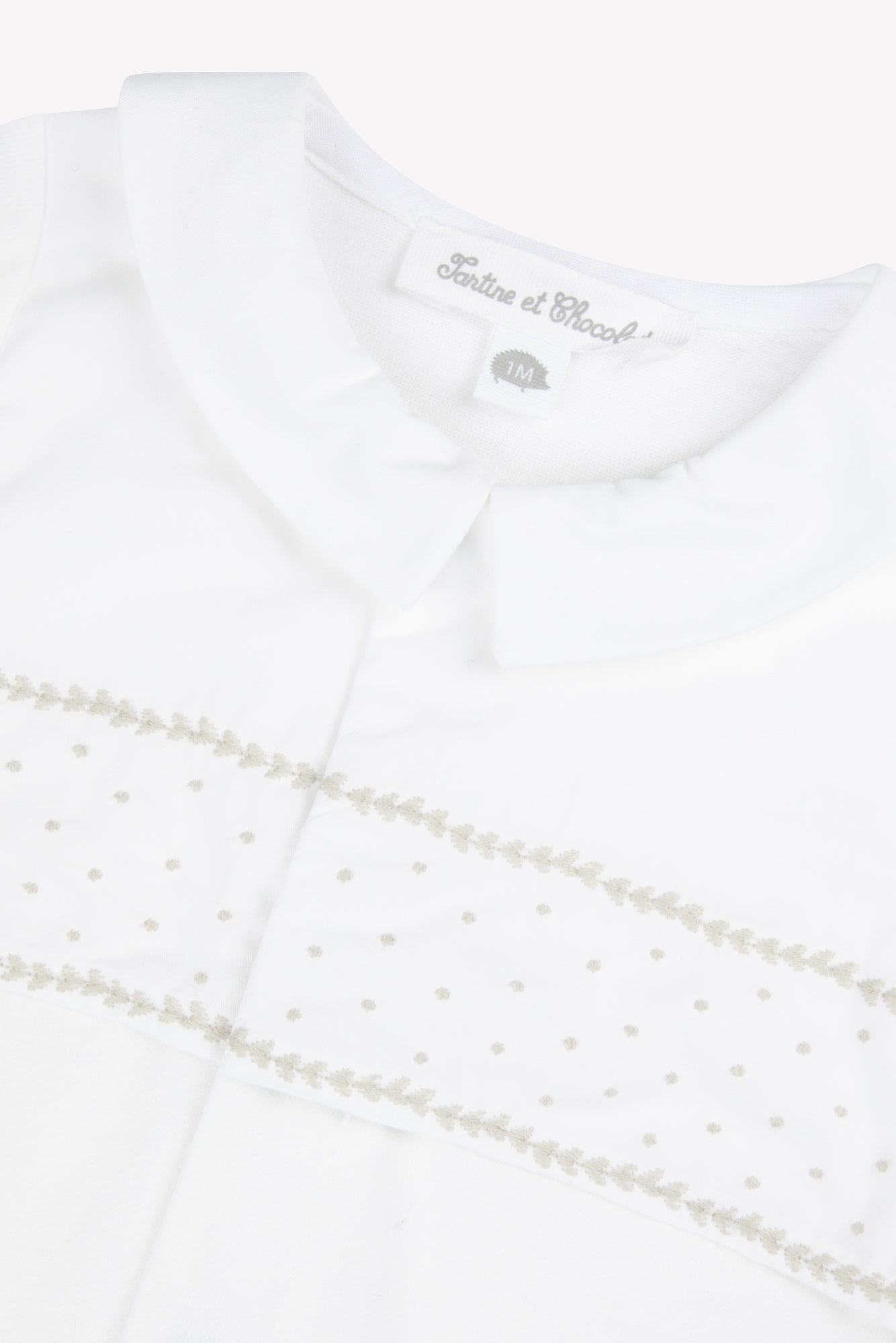 Pajamas - White cotton Pointed collar Embrodery