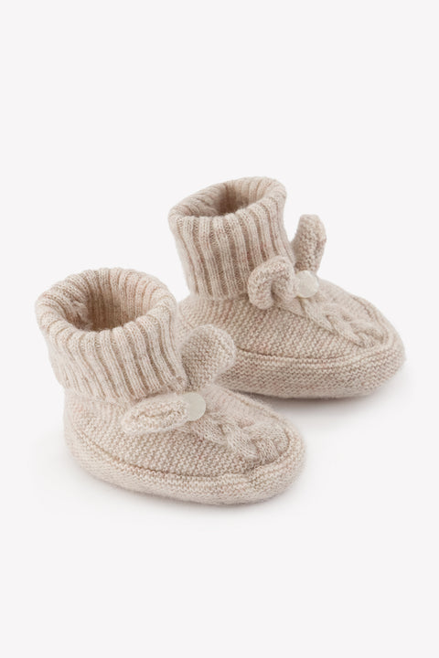 Chaussons - Beige chiné laine cachemire maille tressée - Image principale