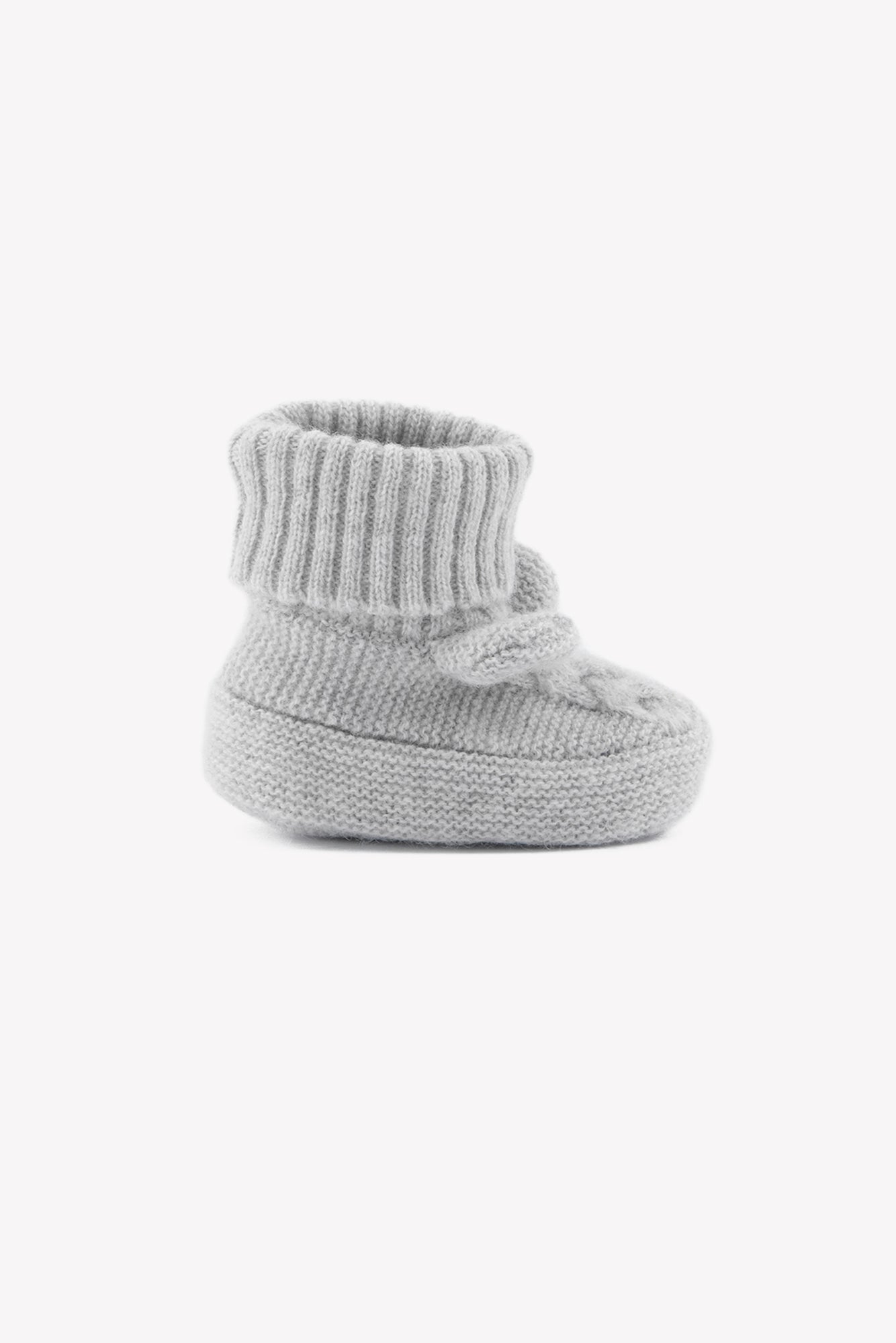 Chaussons - Gris chiné laine cachemire maille tressée