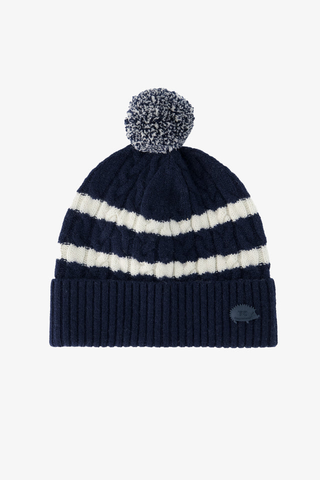 Mütze - Marineblau Wolle Strickwaren gerippt Streifens - Image principale