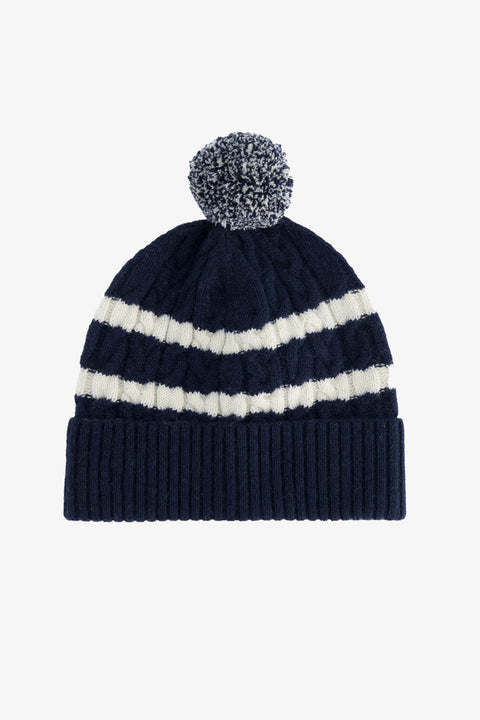Mütze - Marineblau Wolle Strickwaren gerippt Streifens - Image principale