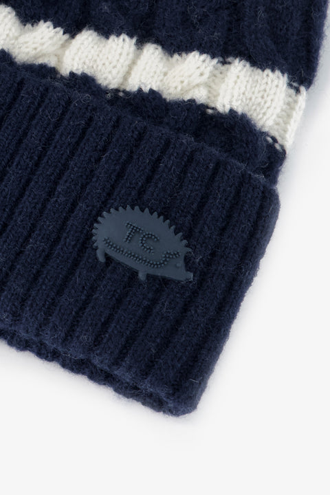 Mütze - Marineblau Wolle Strickwaren gerippt Streifens - Image principale