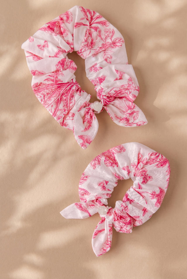 Chouchou - Rose coton imprimé inspiration toile de jouy - Image principale