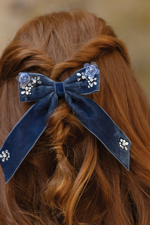 Barrette - Marine velours sequins - Image principale
