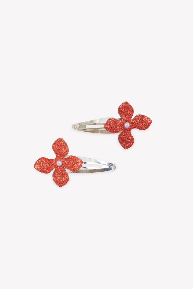 Barrette - Cerise métal fleurs paillettes - Image principale