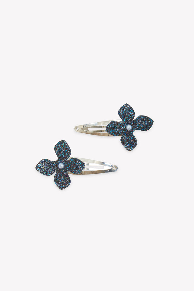 Barrette - Marine métal fleurs paillettes - Image principale