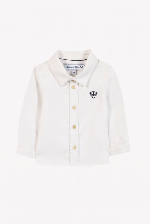 Camisa - Blanco algodon Cuello plano Bordado TC - Image principale