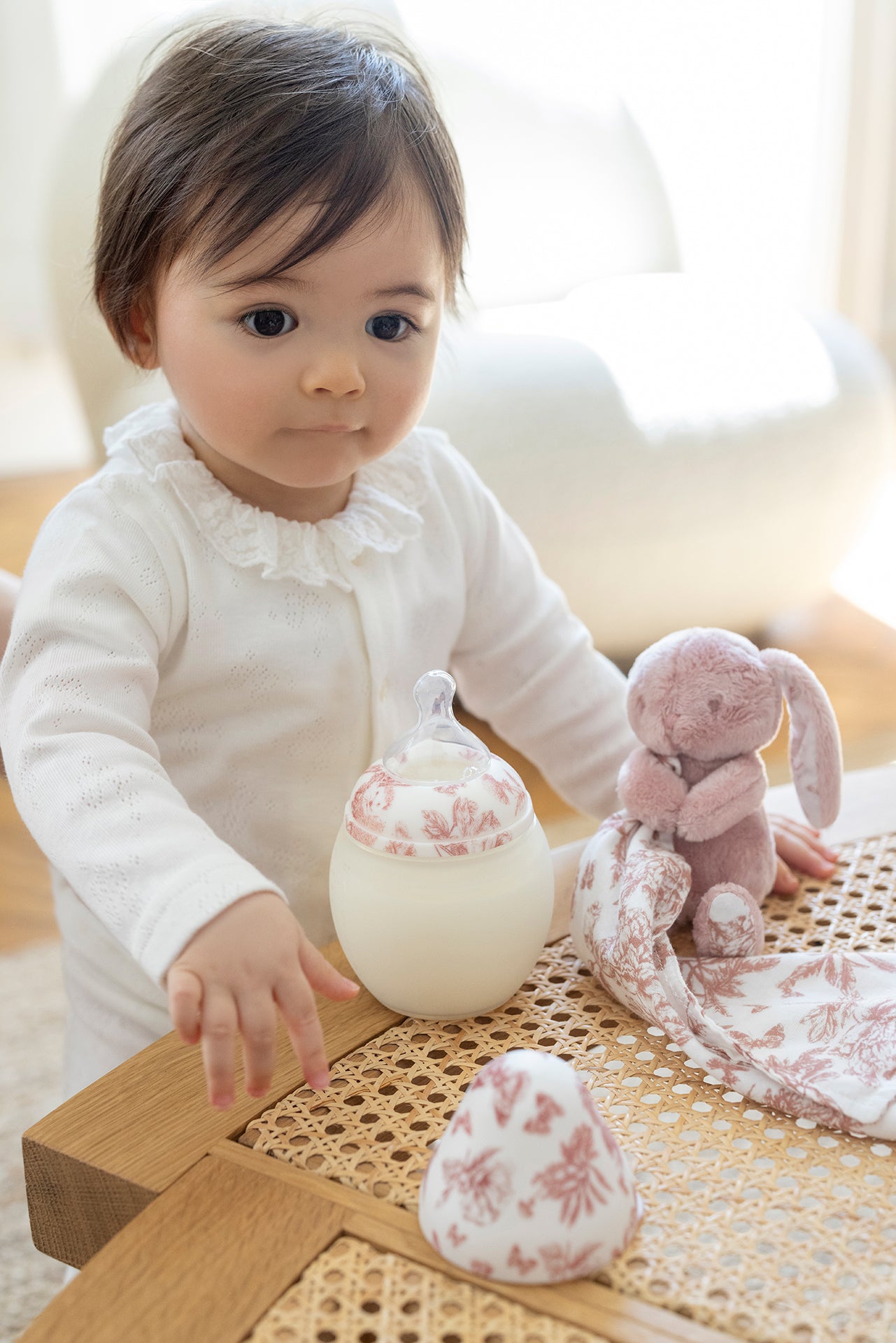 Coffret biberon et doudou - Toile de jouy rose Élhée x Tartine et Chocolat