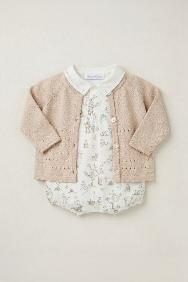 Outfit kurz - Ecru fantastische Baumwolle mit Gartendruck - Image principale