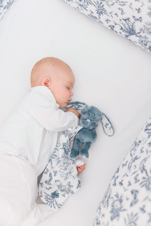 Augustin le Lapin - Doudou imprimé inspiration Toile de Jouy bleu - Image principale