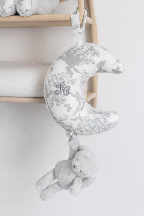 Augustin le Lapin musical - Imprimé inspiration Toile de Jouy gris - Image principale