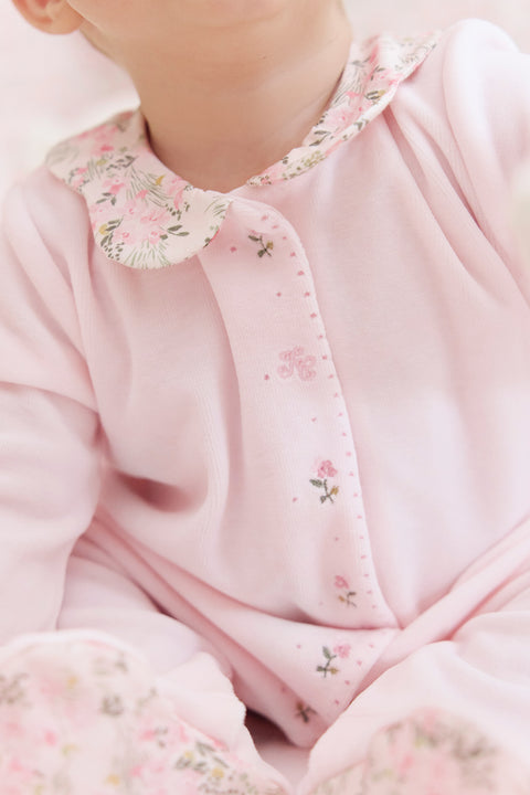 Pyjama - Velours rose pâle imprimé fleuri jardin hivernal - Image principale