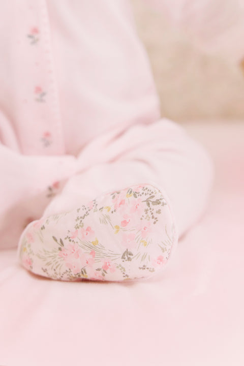 Pyjama - Velours rose pâle imprimé fleuri jardin hivernal - Image principale