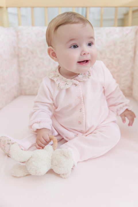 Pyjama - Velours rose pâle imprimé fleuri jardin hivernal - Image principale