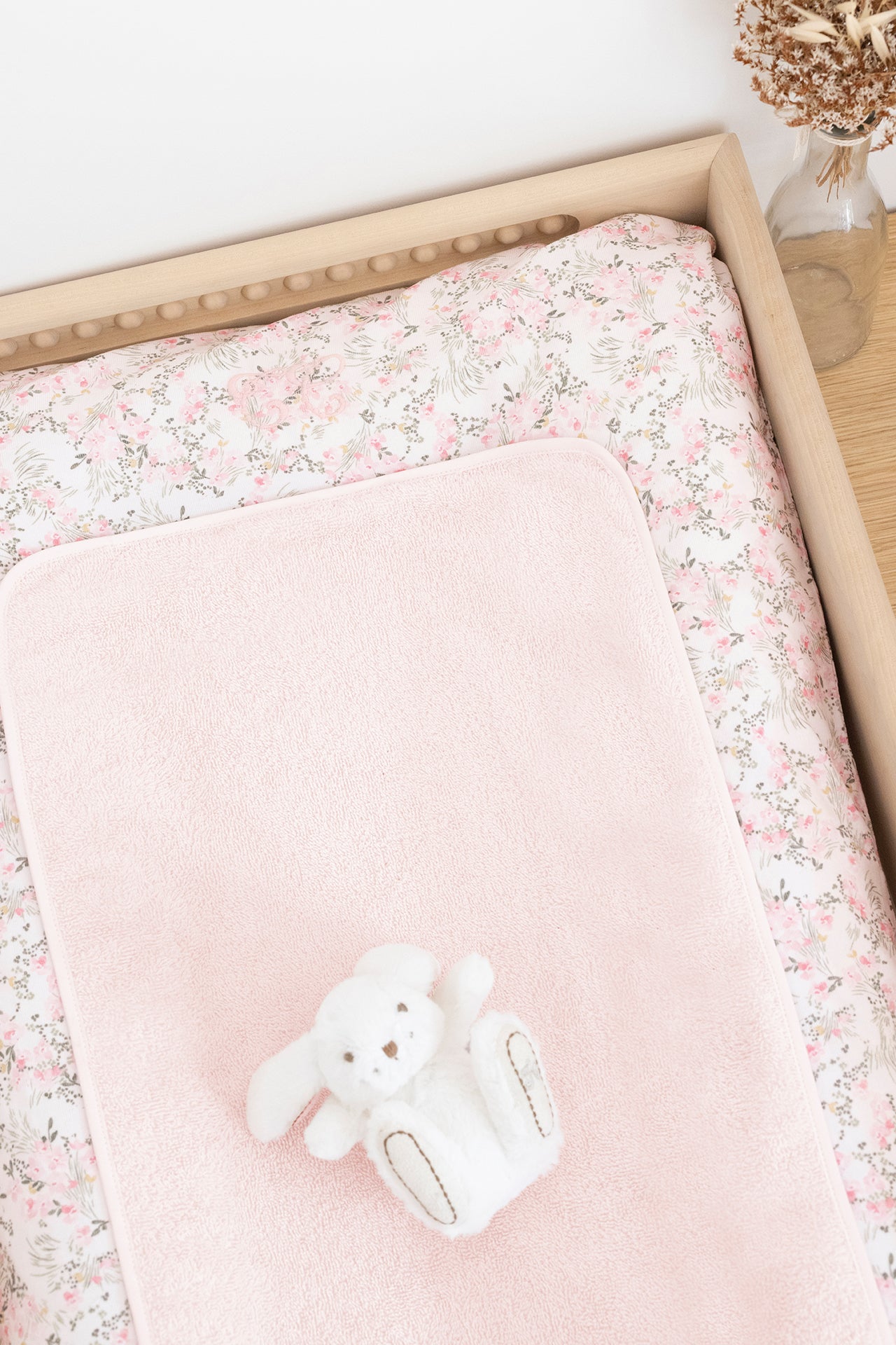 Housse Matelas à Langer Emmi Girl Flora Rose 90 X 80 Cm - Coton Éponge Doux Cœurs - Très Confortable Bébé