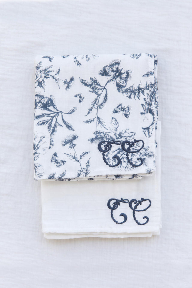 Set mit 2 Pucktüchern – inspirierender Druck Toile de Jouy Blau - Image principale
