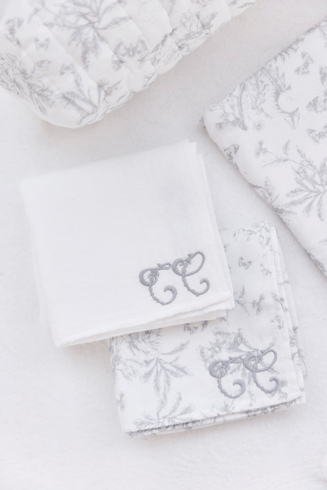Juego de 2 pañales - Estampado inspiración Toile de Jouy Gris - Image principale