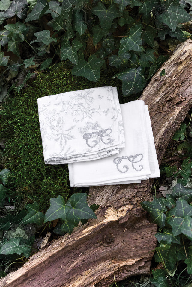 Set de 2 Langes - Imprimé inspiration Toile de Jouy gris - Image principale