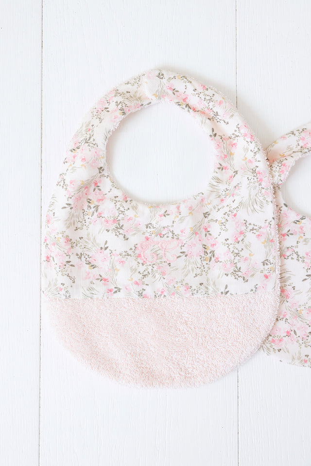 Bavoir - Rose pâle imprimé fleuri jardin hivernal T2 - Image principale