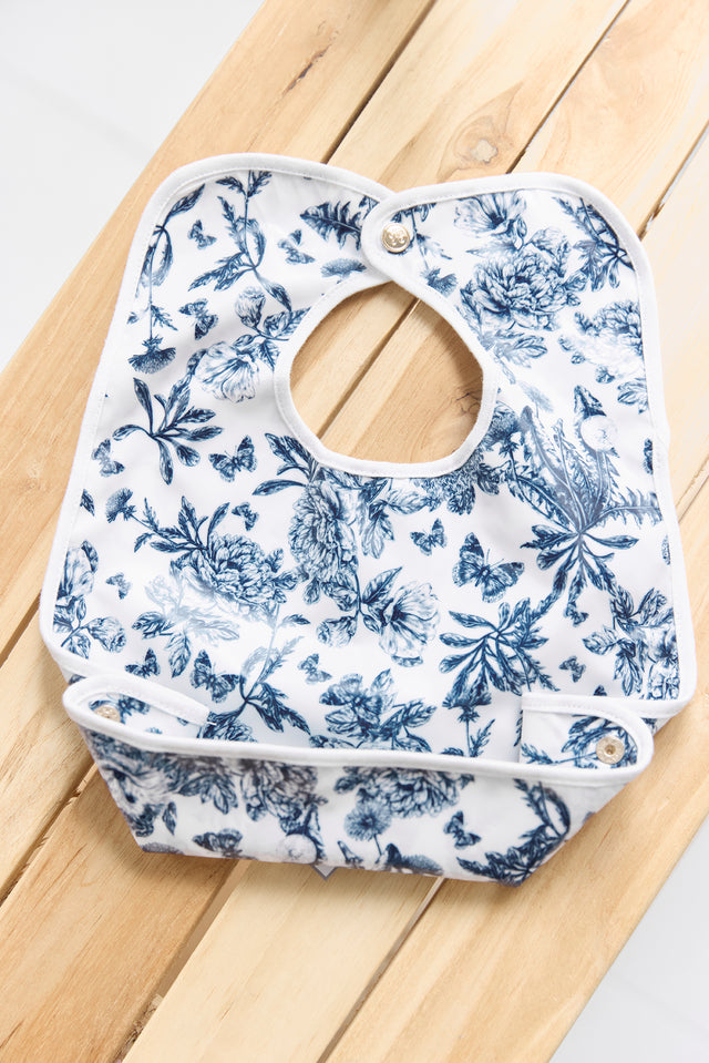 Babero lona revestida - Estampado inspiración Toile de Jouy Azul - Image principale