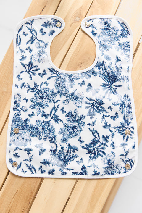 Bavoir toile enduite - Imprimé inspiration Toile de Jouy bleu - Image principale