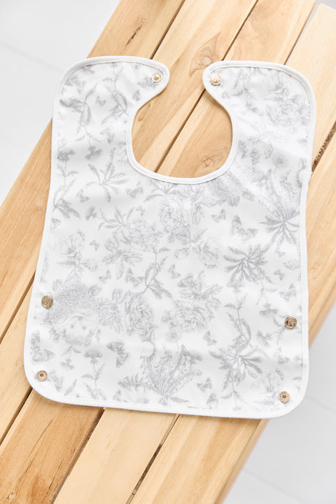 Bavoir toile enduite - Imprimé inspiration Toile de Jouy gris - Image principale