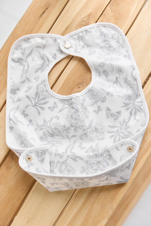 Bavoir toile enduite - Imprimé inspiration Toile de Jouy gris - Image principale