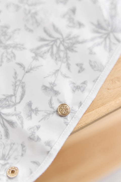 Babero lona revestida - Estampado inspiración Toile de Jouy Gris - Image principale