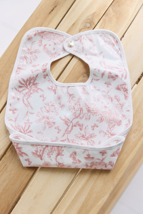 Bavoir toile enduite - Imprimé inspiration Toile de Jouy rose - Image principale
