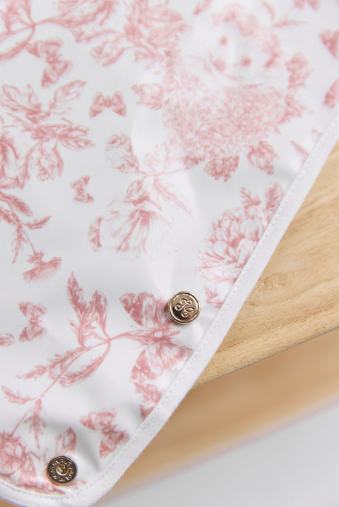 Babero lona revestida - Estampado inspiración Toile de Jouy Rosa - Image principale