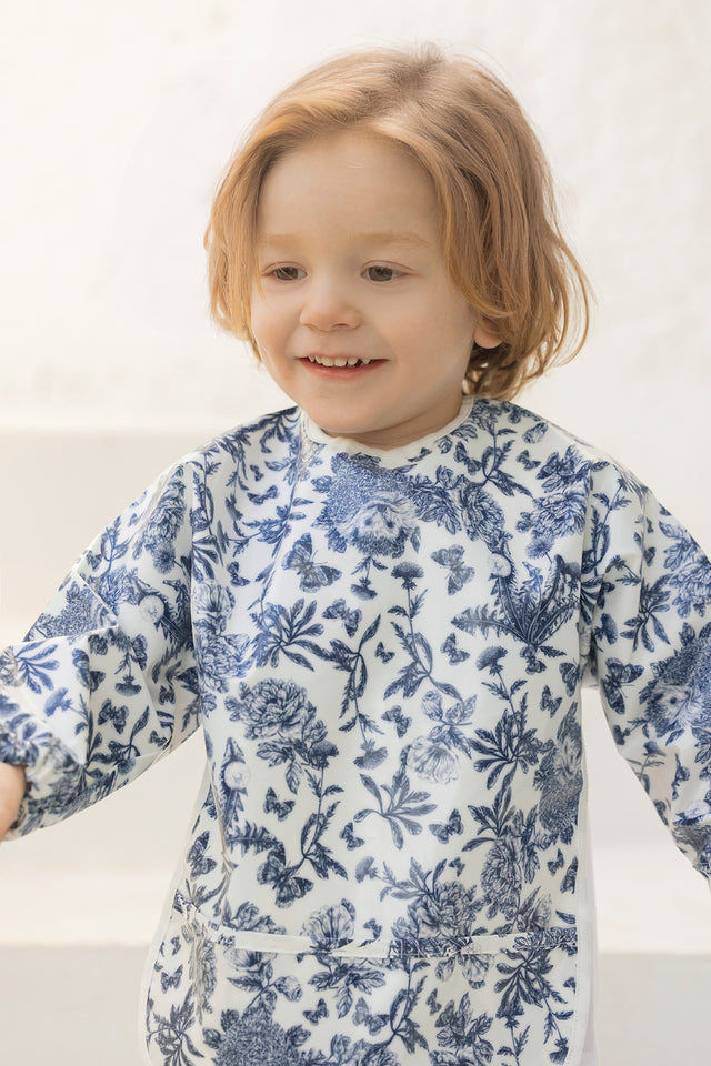 Babero con fundas de lona revestidas - Estampado inspiración Toile de Jouy Azul - Image principale