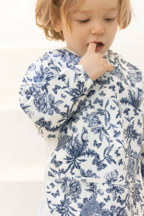 Babero con fundas de lona revestidas - Estampado inspiración Toile de Jouy Azul - Image principale