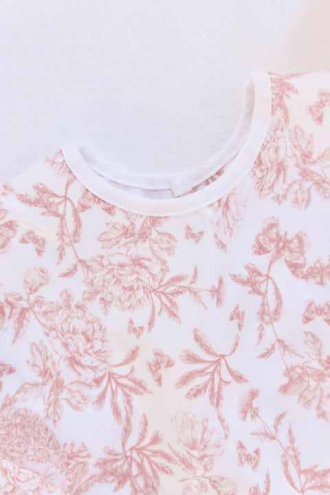 Babero con fundas de lona revestidas - Estampado inspiración Toile de Jouy Rosa - Image principale