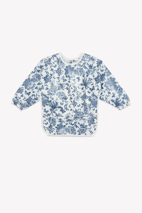 Bavoir à manches toile enduite - Imprimé inspiration Toile de Jouy bleu - Image principale