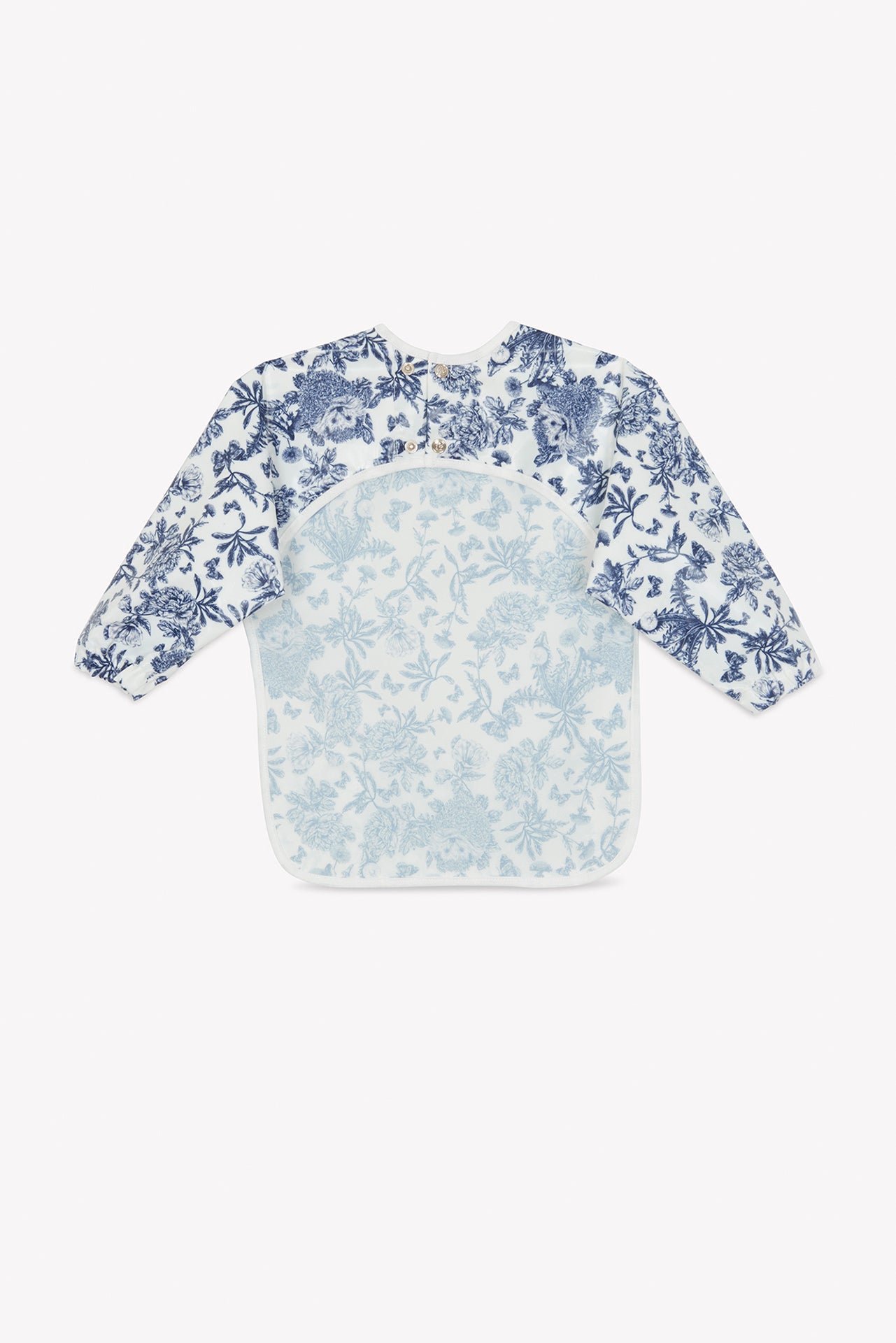 Bavoir à manches toile enduite - Imprimé inspiration Toile de Jouy bleu