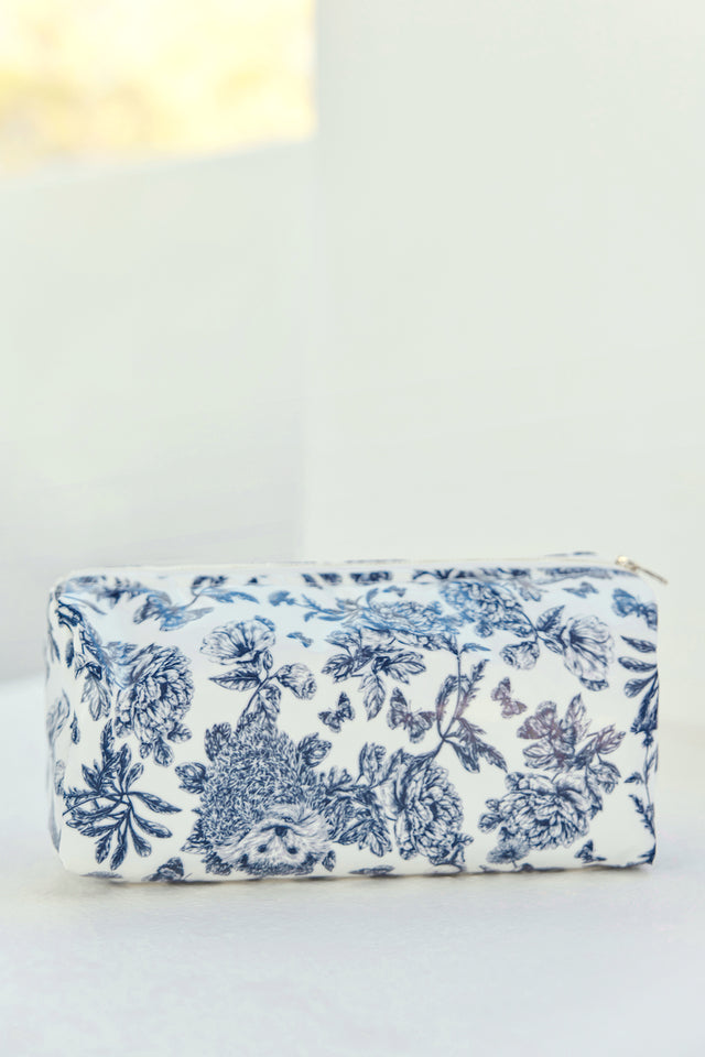 Neceser de lona revestida - Estampado inspiración Toile de Jouy Azul - Image principale