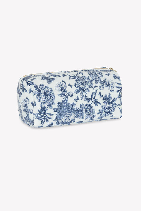 Trousse de toilette toile enduite - Imprimé inspiration Toile de Jouy bleu - Image principale