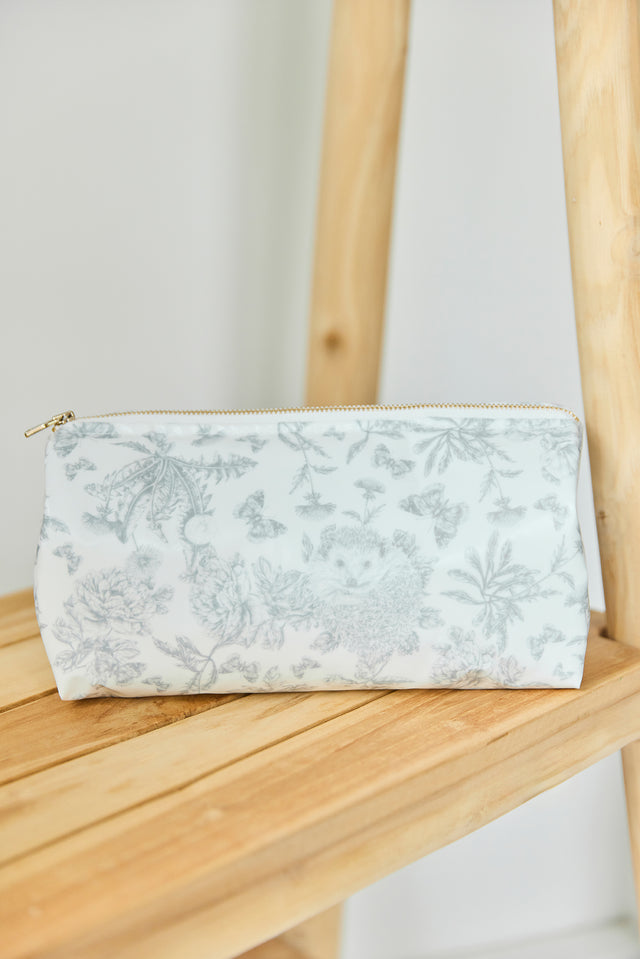 Neceser de lona revestida - Estampado inspiración Toile de Jouy Gris - Image principale