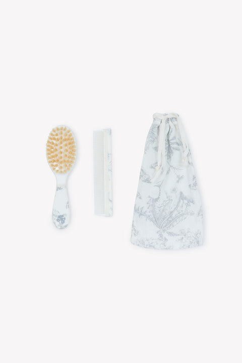 Brosse et peigne - Imprimé inspiration Toile de Jouy gris - Image principale