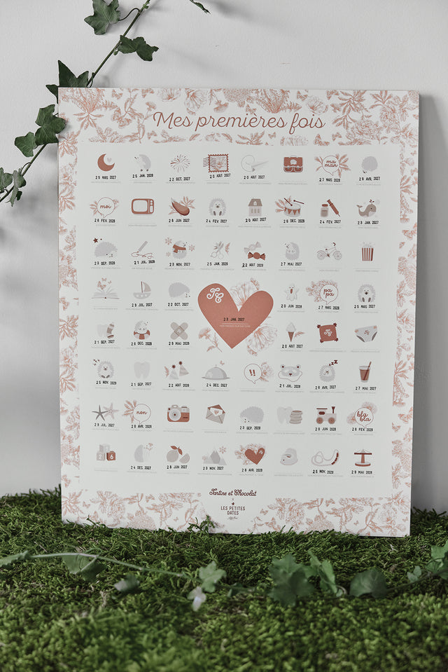 Póster personalizable Estampado Toile de Jouy Rosa - Pequeñas citas x Tartine et Chocolat - Image principale