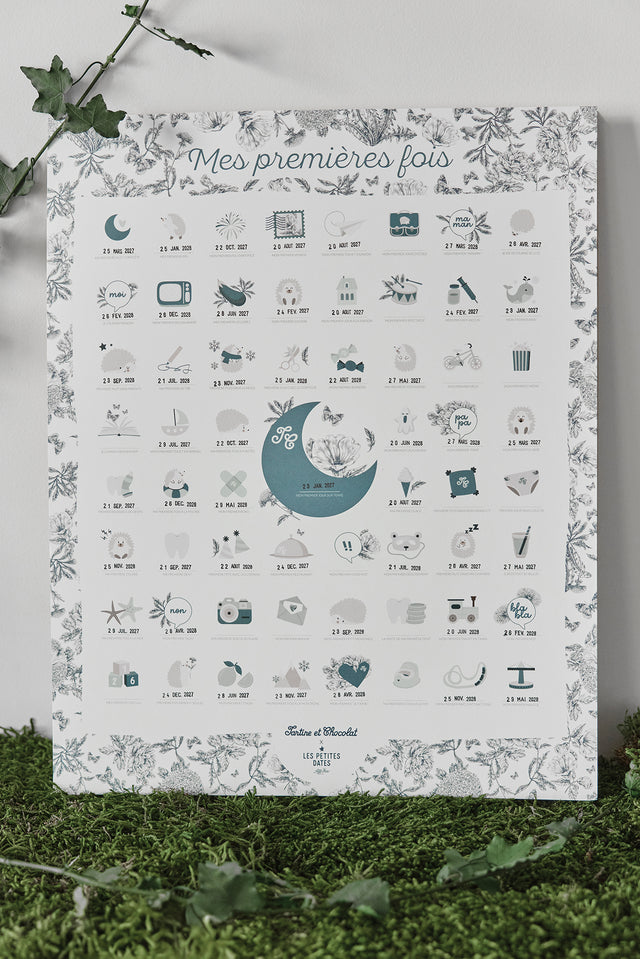 Póster personalizable Estampado Toile de Jouy Azul - Pequeñas citas x Tartine et Chocolat - Image principale