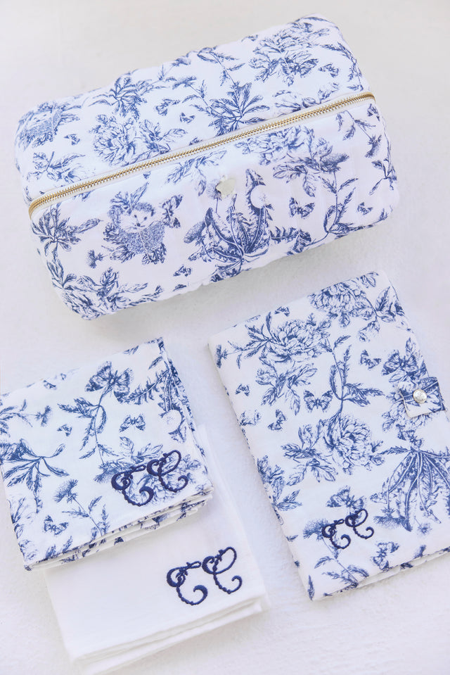 Trousse zippée - Imprimé inspiration Toile de Jouy bleu - Image principale