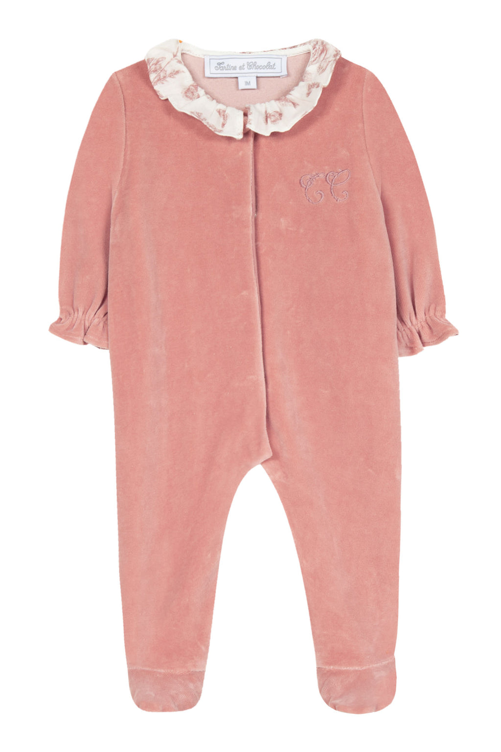 Pyjama - Rose en velours imprimé inspiration Toile de jouy