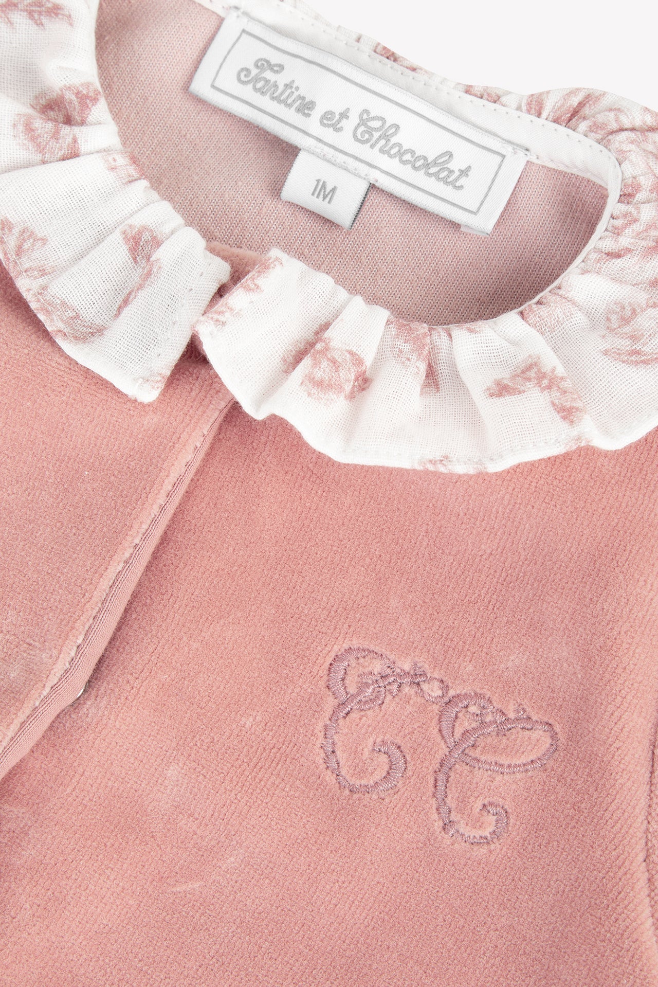 Pyjama - Rose en velours imprimé inspiration Toile de jouy