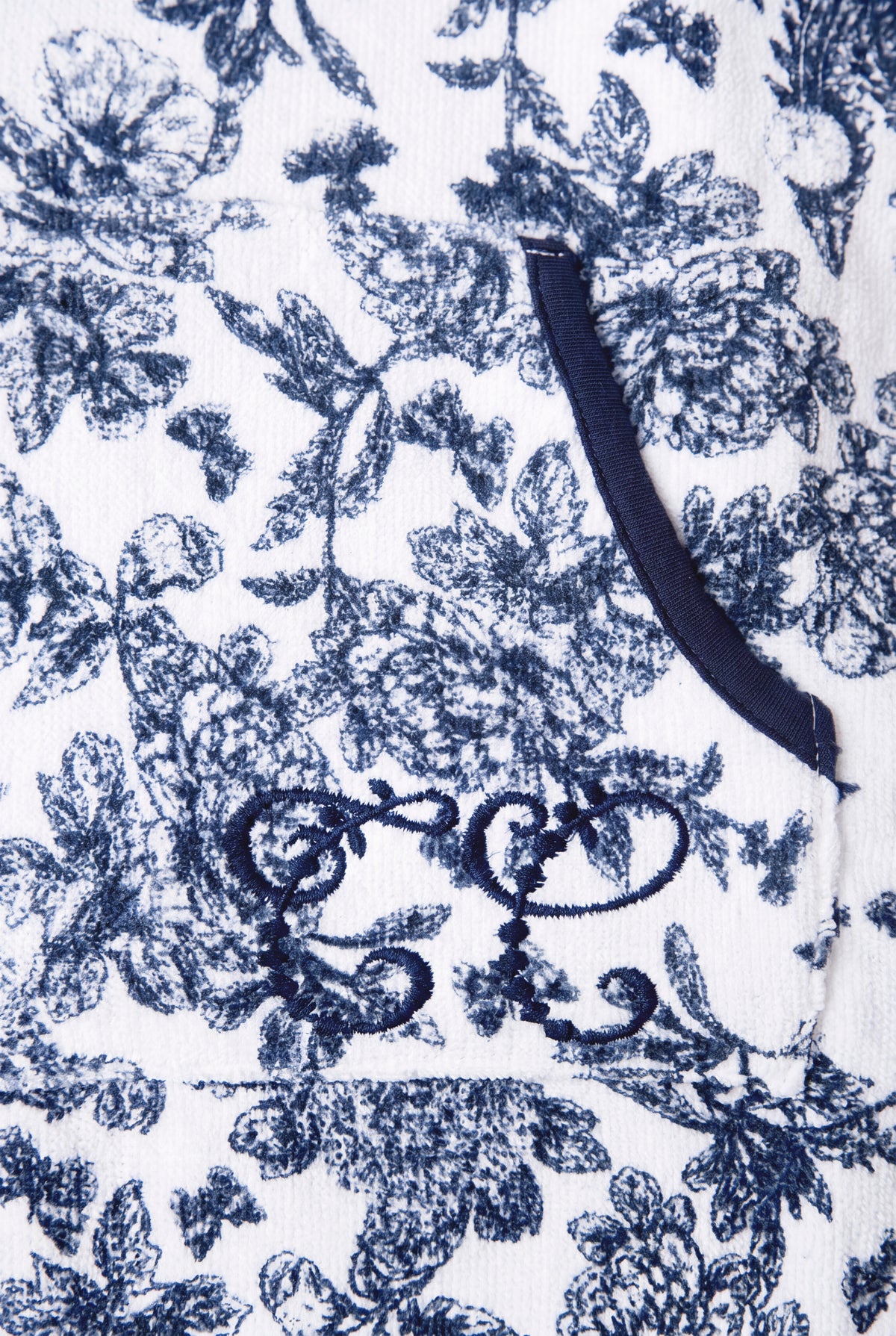 Badeponcho - Baumwolle Druck Toile de Jouy-Inspiration marineblau