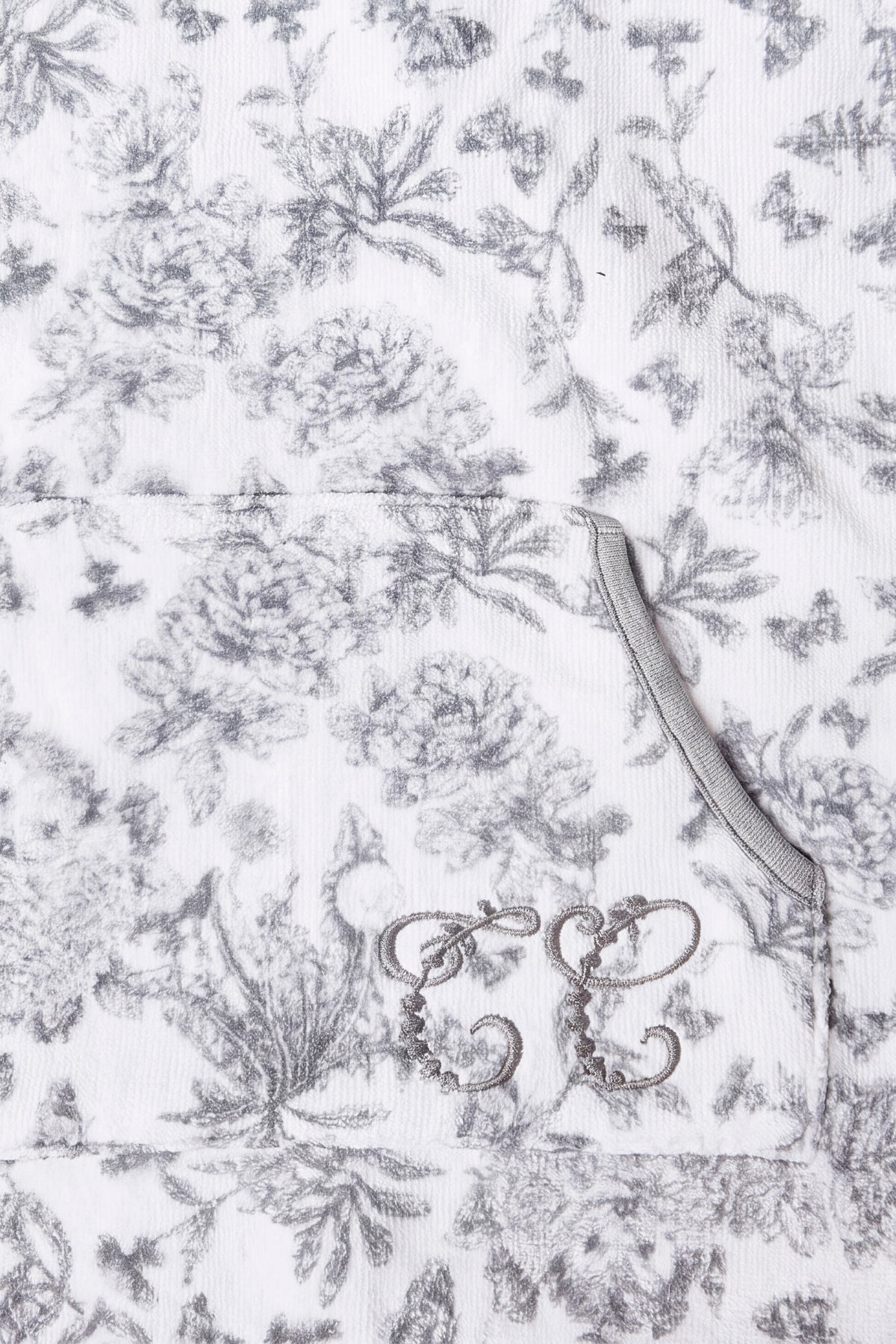 Poncho de bain - Coton imprimé inspiration Toile de Jouy gris clair