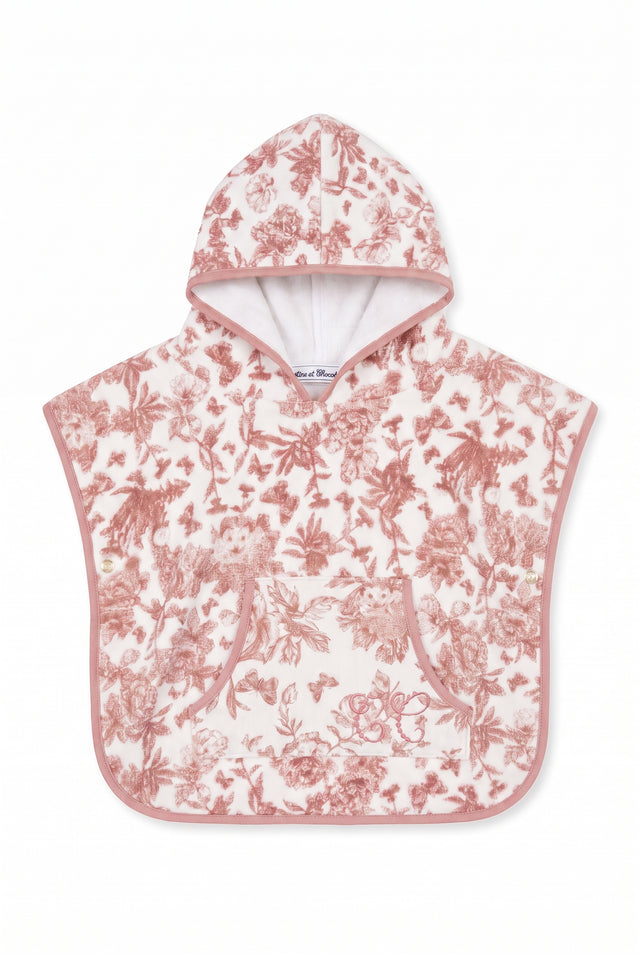 Poncho de bain - Coton imprimé inspiration Toile de Jouy rose - Image principale