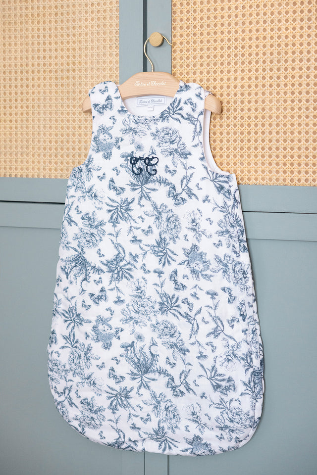 saco de dormir verano - T1 Estampado inspiración toile de jouy Azul - Image principale