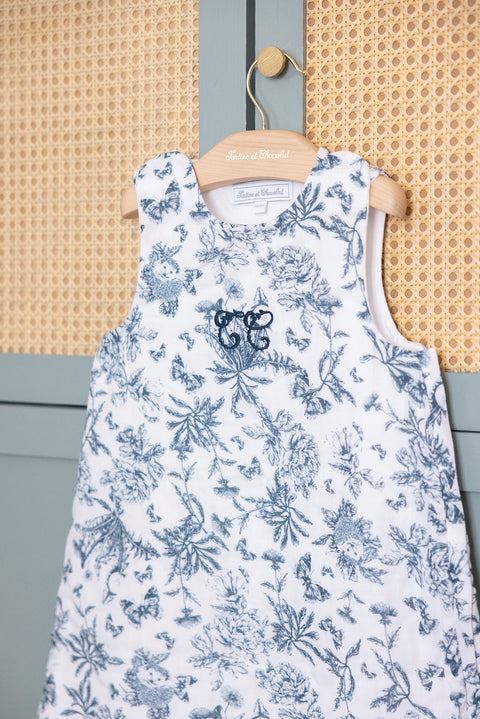 saco de dormir verano - T1 Estampado inspiración toile de jouy Azul - Image principale