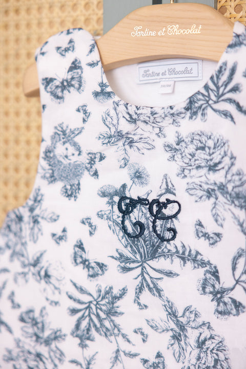 saco de dormir verano - T1 Estampado inspiración toile de jouy Azul - Image principale